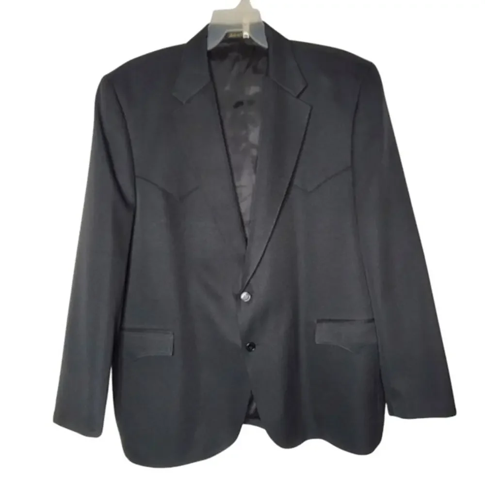 Circle S Black Western Cowboy Blazer Sport Coat with Pointed Yoke Details 52L